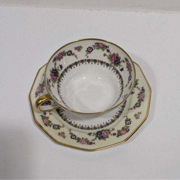 C. Ahrenfeldt Limoges France Cup Saucer Pink & Blue Flowers Gold Trim - Picture 2 of 12